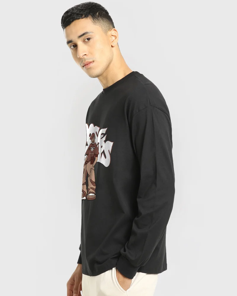 bewakoof Men's Black Goosebumps Graphic Printed Oversized T-shirt